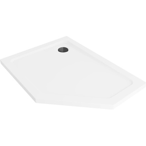 Mexen Flat петстенен плосък ляв поддушник 90 x 80 cm, бял, черен сифон - 41P108090L-B (41P108090L-B)