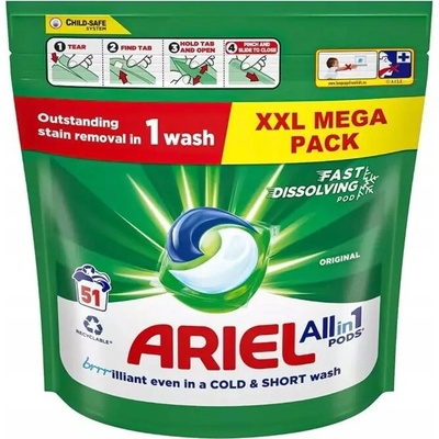 Ariel Original Cold Wasg Brilliant kapsule na pranie s odstraňovačom škvŕn 51 PD