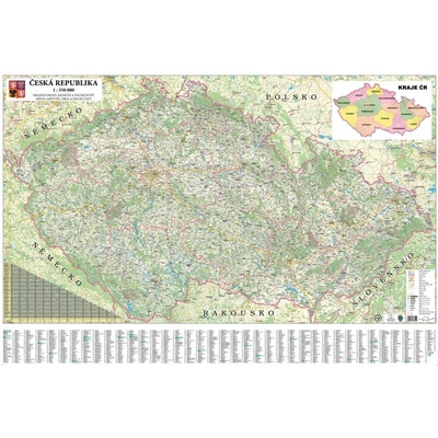 Česká republika silniční - nástěnná mapa 135 x 90 cm, lamino + stříbrný hliníkový rám