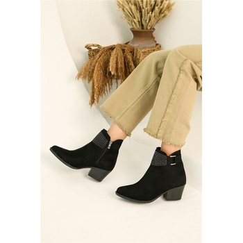 Moda Trend Дамски боти от велур - Черни #319972 (319972_Черно)