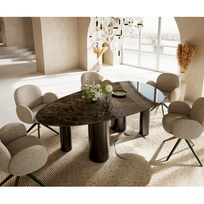 DELIFE Edge oválný 220 x 120 keramika Laminam Emperador Extra Lucidato tmavě hnědá pilíř nerezová ocel grafit