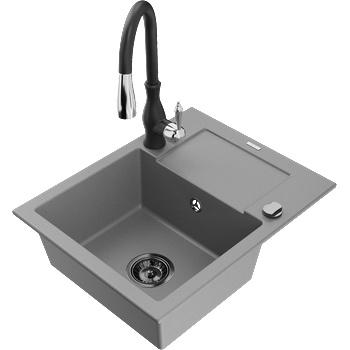 Mexen Enzo кухненска мивка от гранит с 1 отделение с отцедник и кухненски смесител Savita, сив - 6506-71-672601-70-B (6506-71-672601-70-B)