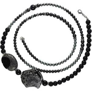 Dannyra Перлено колие с късчета лава камък Dannyra Jewels