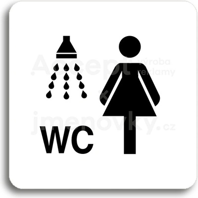 ACCEPT Piktogram sprcha, WC ženy - bílá tabulka - černý tisk bez rámečku