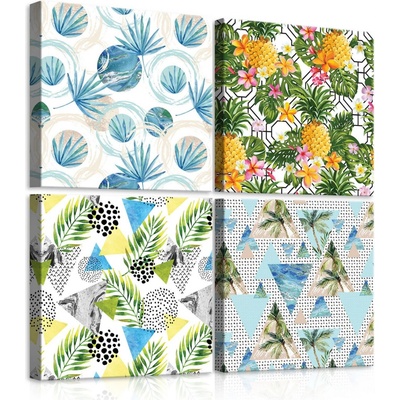 Postershop Obraz na plátně: Malovaná květinová abstrakce (1) - set 4ks 25x25cm