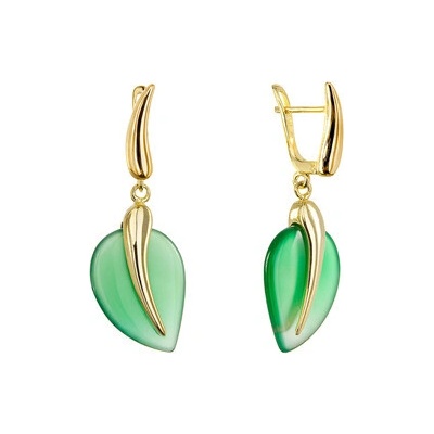 Evolution Group Cz Pozlacené náušnice lístky se zeleným achátem 11744.3