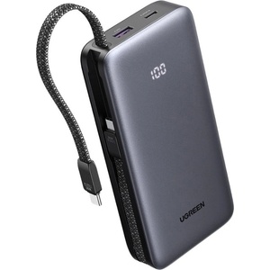 UGREEN Външна батерия/power bank/ Ugreen With Built-in USB-C Cables, 20000mAh, сив, 1xUSB-C/1xUSB-A портове, защити срещу пренатоварване (55985B)