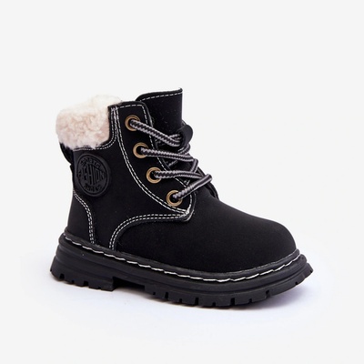 Trapery kotníkové boty na zip zateplené dětské eko kožené černé