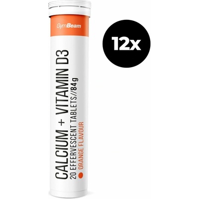 GymBeam Vápnik + Vitamín D3 šumivý pomaranč 12 x 20 tabliet
