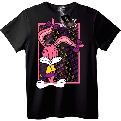 NOONEBRAND Тениска Розов Заек Любов - XXS, Black