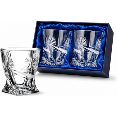 Bohemia Crystal broušené sklenice na whisky Quadro brus Mašle 2 x 340 ml