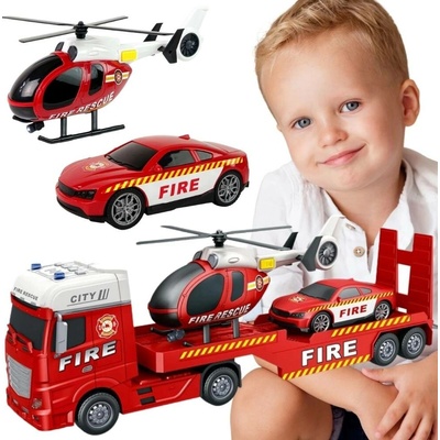 Woopie Sada Vozidel Odtahovka Hasičský Vůz Helikoptéra Auto Zvuk Světla