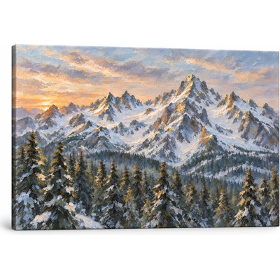 Papilora Obraz Vysokých Tatier za úsvitu na plátne – s ručne maľovanými detailmi - 120x80 cm