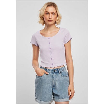 Urban Classics Dámske crop tričko Ladies Cropped Button Up Rib Tee Lilac