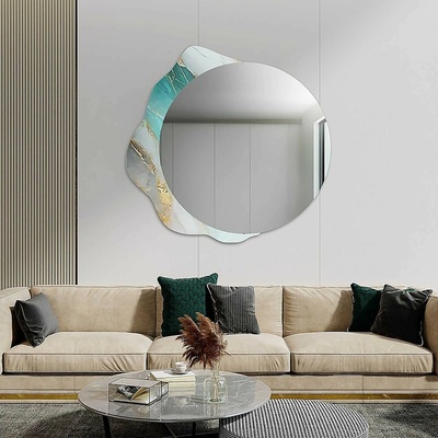 Alfaram Okrúhle zrkadlo na nepravidelnom zelenom mramore – MARBLE FERRO 95x92 (FI 80)