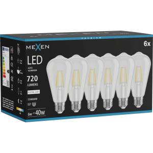Mexen Vintis 6x LED филамент крушка E27, ST64, 6W, Неутрална - 4000K, 720 lm, прозрачна (L152-E27-0640-00x06)