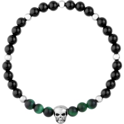 Manoki Pánský náramek Cristoval lebka zelené tygří oko onyx X-BA1084Z/21 Zelená