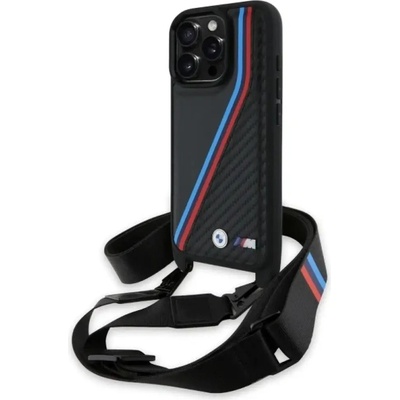BMW M Edition Carbon Tricolor Lines & Strap Case за iPhone 16 Pro - черен (3666339324384)