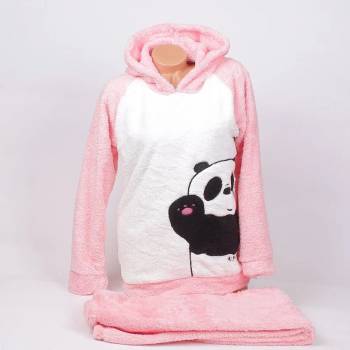 Image 1 of Пухкава зимна пижама в бяло и розово с панда