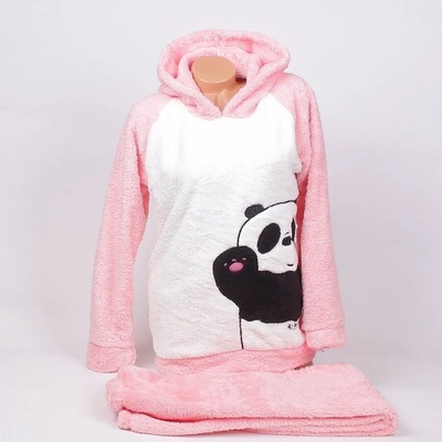 Пухкава зимна пижама в бяло и розово с панда