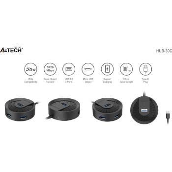 A4Tech USB hub A4tech HUB-30C, 4 ports, USB 3.0, 5120 Mbit/s, Black (28577)