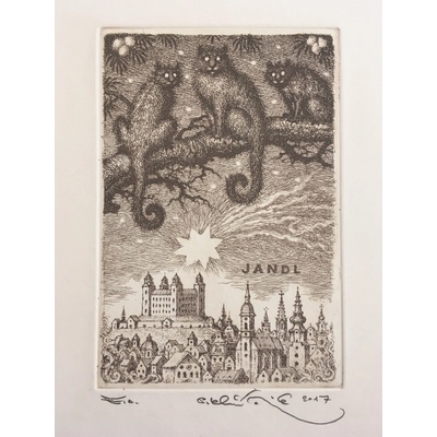 Peter Kľúčik, Jandl Tri potvory nad Bratislavou 15x10 cm nezarámované