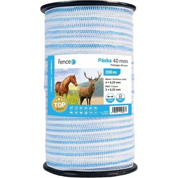 Páska na elektrický ohradník, šírka 40 mm, bielo-modrá, dĺžka 200 m