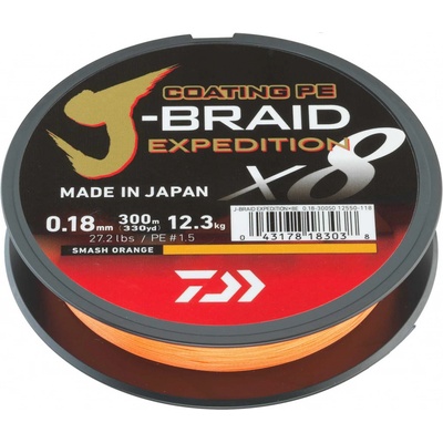 Daiwa Splétaná Šňůra J-Braid Expedition X8E Smash Orange 150 m 0,06 mm 5,2 kg