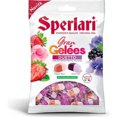 Sperlari želé cukríky s príchuťou jahoda–ruža a černica–fialka 150g