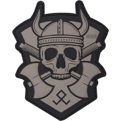 101INC Nášivka 3D plastová VIKING WITH HATCHET ŠEDÁ