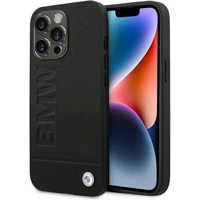 BMW Кейс BMW BMHCP14XSLLBK за iPhone 14 Pro Max 6.7", черен / черен, Leather Stamp (3666339090418)