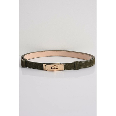 PECA del SOL ÚZKÝ kožený SEMIŠOVÝ pásek Olive Noir