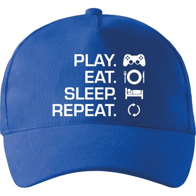 Play Eat Sleep Repeat game so zahnutým šiltom a látkovou sponou Kráľovská modrá