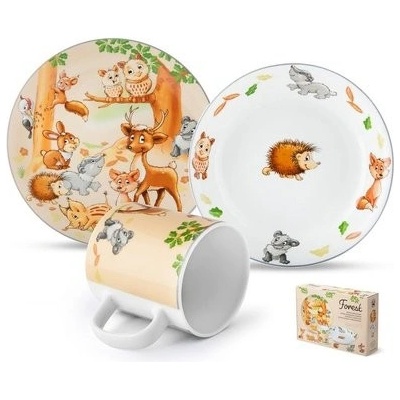 MATELL VM Detská jedálenská súprava Lesné zvieratká porcelán 3 dielna