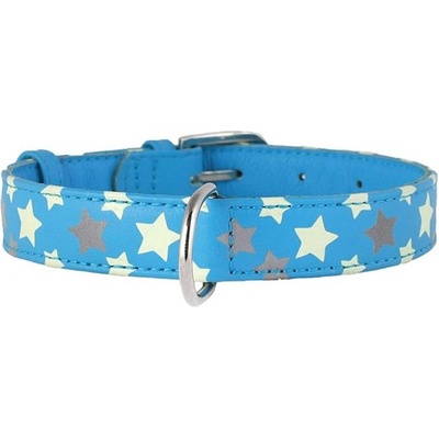COLLAR Светещ кожен нашийник с звездички, син 21 - 29см, 12мм