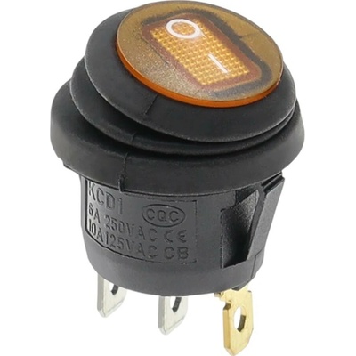 Kolískový vypínač okrúhly s podsvietením KCD1, ON-OFF, IP65, 250V/6A Žltá