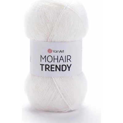 YarnArt Pletací příze MOHAIR TRENDY 101 bílá jednobarevná, chlupatá, 100g/300m