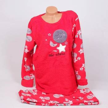 Image 1 of Макси поларена пижама в червено с кръгчета и звезди