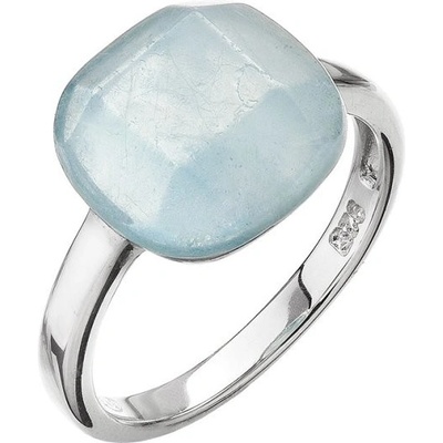 Evolution Group Stříbrný prsten čtverec s pravým akvamarínem 15028.3