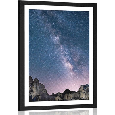 Plakát s paspartou hvězdná obloha nad skalami - 20x30 no frame