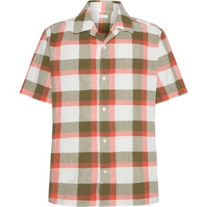 KnowledgeCotton Apparel Мъжка риза с копчета Knowledgecotton apparel Boxed Fit S/S Checkered Shirt - Beige check (033-2738-0111)
