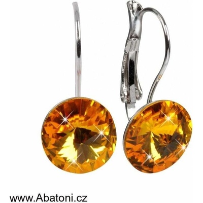 Swarovski Elements Rivoli vlepený krystal stříbrné náušnice visací žluto oranžové kulaté 31300.3 Sunflower žlutá tmavá žluto-oranžová