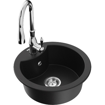 Mexen Diego гранитна мивка с 1 камера и кухненски смесител Savita, черен - 6512-77-672601-00 (6512-77-672601-00)