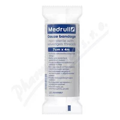 Medrull gázový obväz nesterilný s pevnými okrajmi 7 cm x 4 m