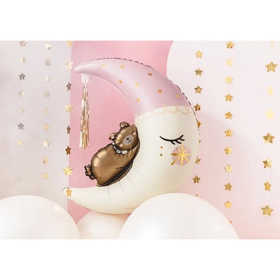 PartyDeco Balónek fóliový Medvídek na měsíci růžový