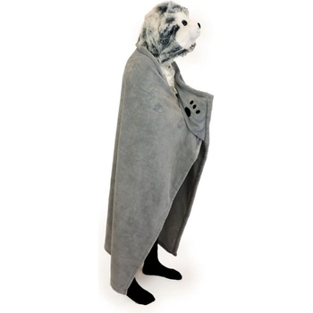 Cozy Noxxiez Husky hrejivá deka s kapucňou so zvieratkom a labkovými vreckami