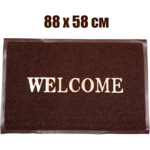  88 х 58 см кафява изтривалка с полиетиленови влакна и надпис welcome