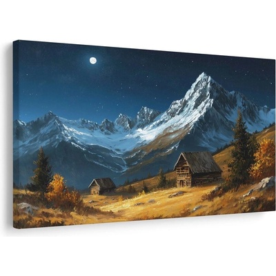 Obraz zimní horská chalupa v noci - 120x80