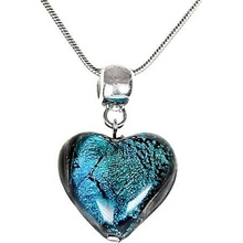 Lampglas Výjimečný Turquoise Heart s perlou s ryzím stříbrem NLH5