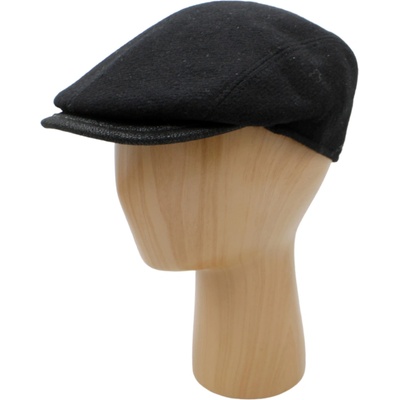 Fiebig Headwear since 1903 Zimní vlněná černá bekovka s koženým kšiltem